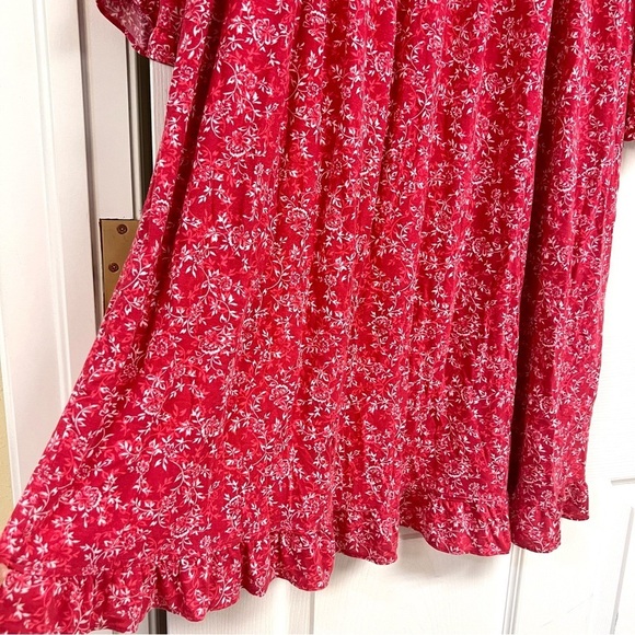 Eileen West Modal Long Sleeve RUFFLED Trim Nightgown Small S Red Floral Pajamas - Picture 6 of 10